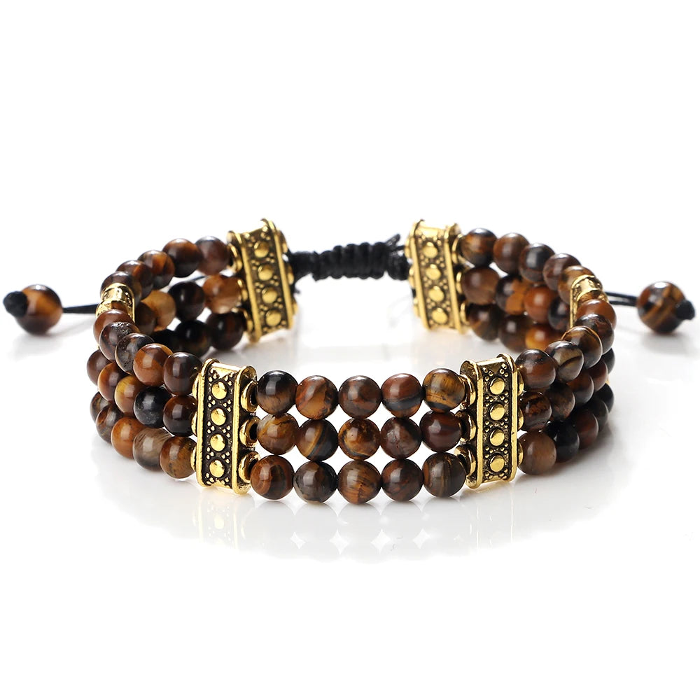 luckacco natural stone beads bracelet 4mm malachite black lava yoga energy hot couple for women men jewelry braided rope knot bangle gift