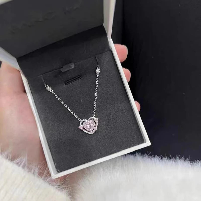 luckacco new 925 sterling silver luxury zircon sweet heart pendant necklaces for women designer jewelry gift female jewelry