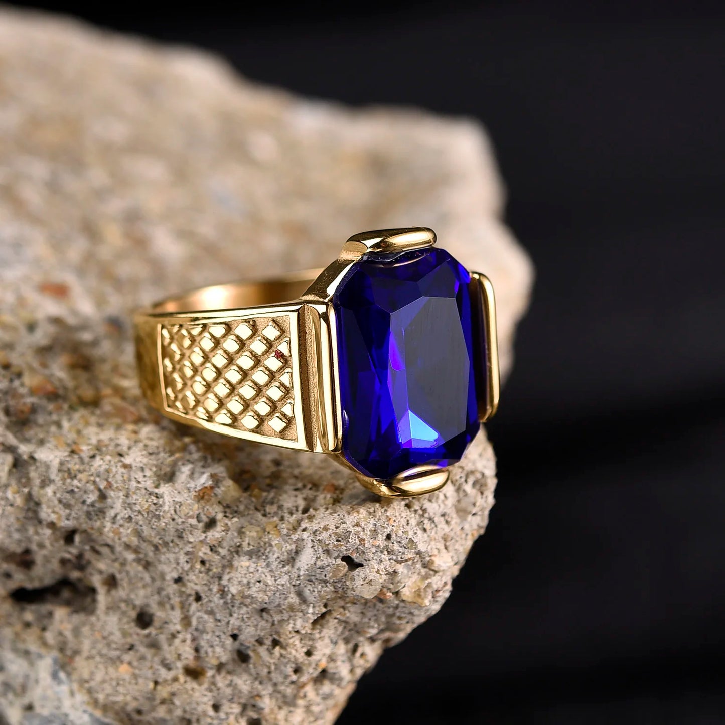 luckacco r3351g men's high quality vintage stainless steel gemstone styles ring jewelry