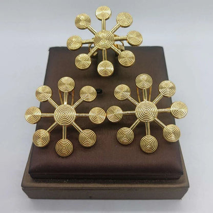 Luckacco African Gold Plated Earrings and Ring Jewelry Set for Women New Design Earrings and Finger Ring Set for Brazilian Jewellery Gift