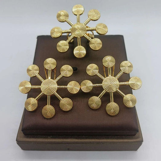 Luckacco African Gold Plated Earrings and Ring Jewelry Set for Women New Design Earrings and Finger Ring Set for Brazilian Jewellery Gift