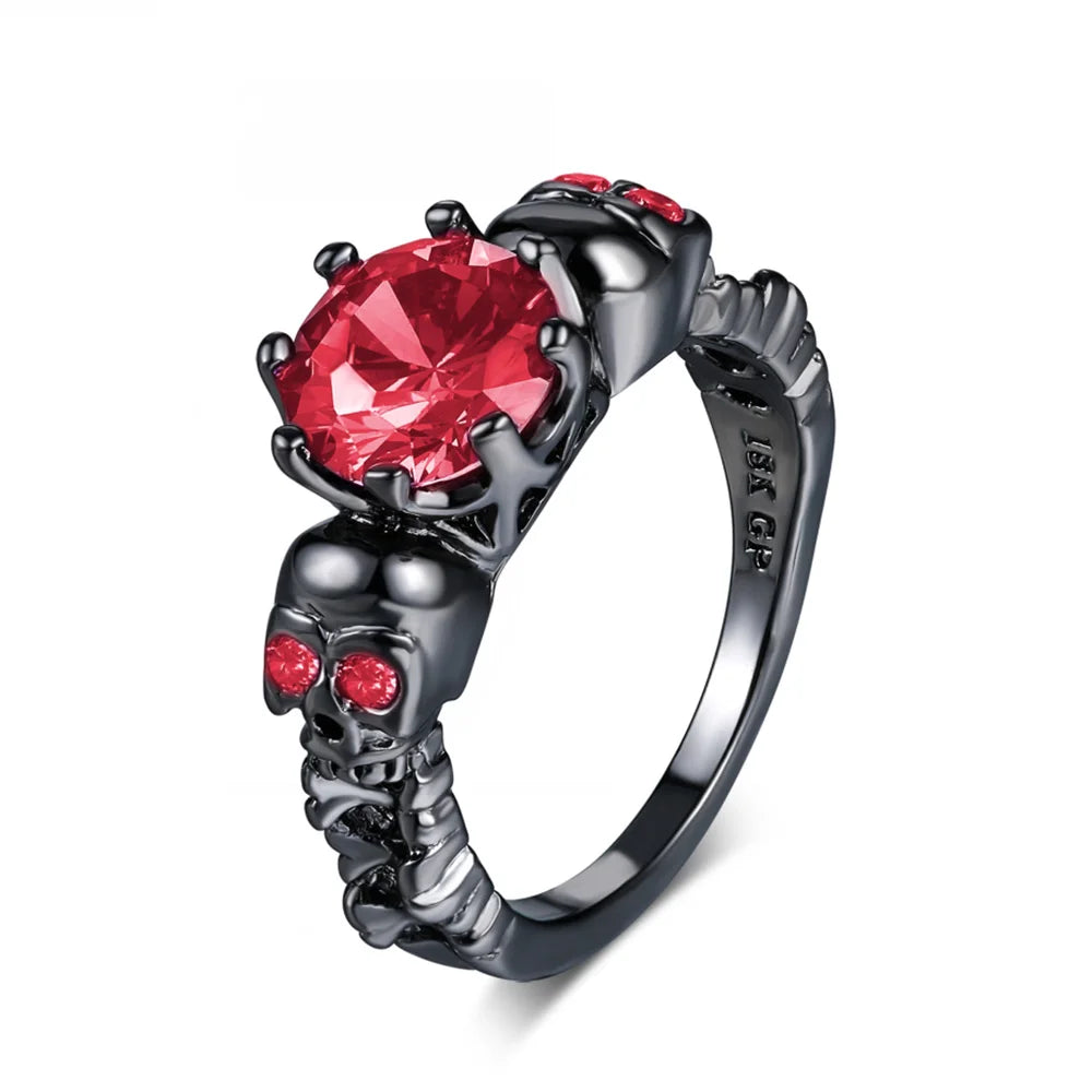 luckacco retro punk skull gothic ring for women men halloween goth black gold color rings accession  fashion jewelry r523