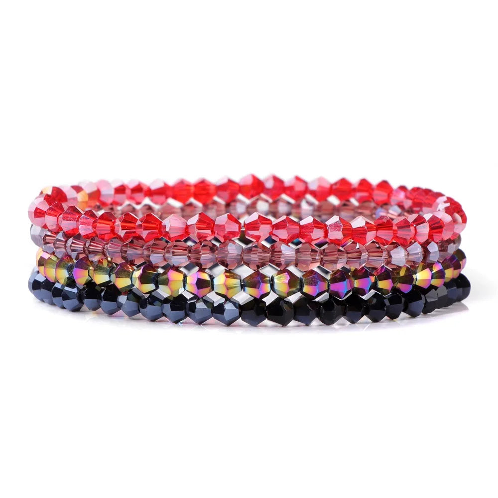 luckacco 4pcs/set shinning crystal beads elastic bracelet bohemian faceted colorful crystal glass beaded bracelet bangles set for women