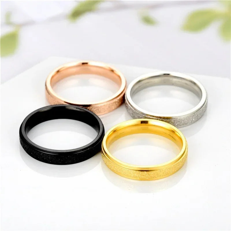 luckacco trendy rings stanless steel luxury fashion titanium rose gold color frosted ring exquisite women men jewelry wedding gift hot