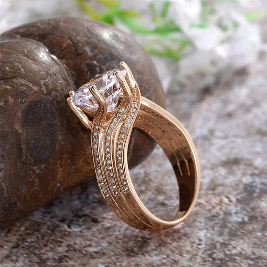 Luckacco Кольцо Женское Sparkling Twisted Metal Inlaid White Zircon Ring For Women's Daily Wear To Receptions Jewelry Gift 반지