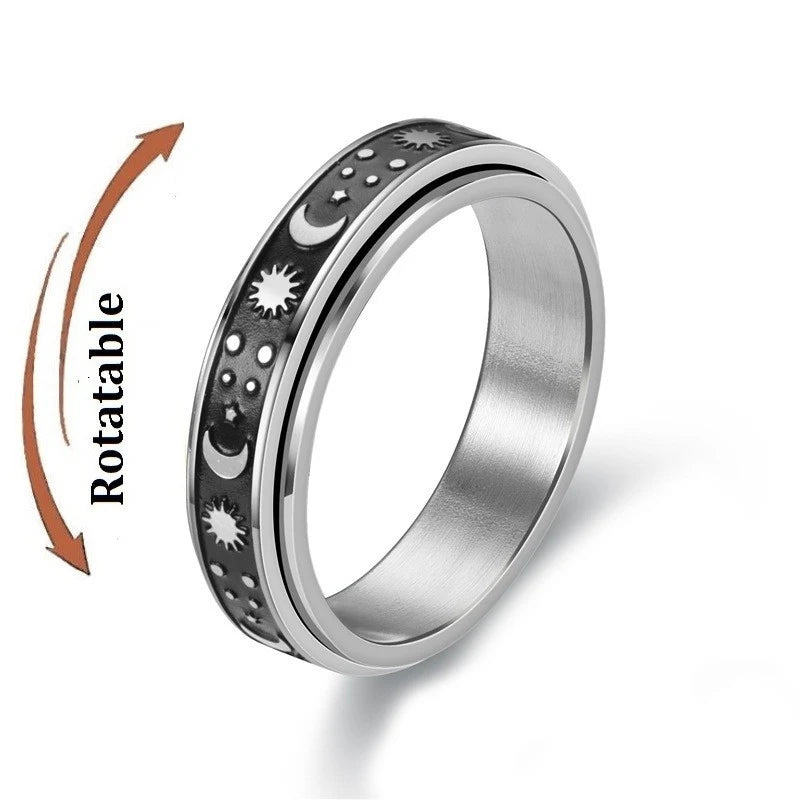 luckacco simple stainless steel anxiety fidget spinner rings for couple rotating anti stress wedding band knuckle ring fashion jewelry