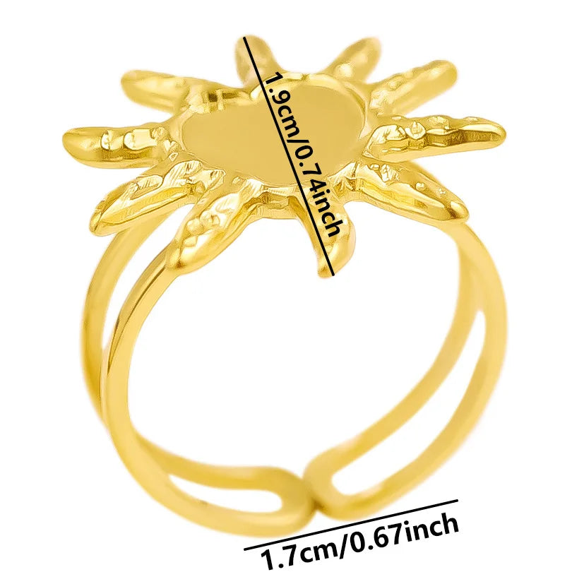 luckacco oval square leaf heart sun base open adjustable ring diy rhinestone oil drop stainless steel rings for women men jewelry bagues