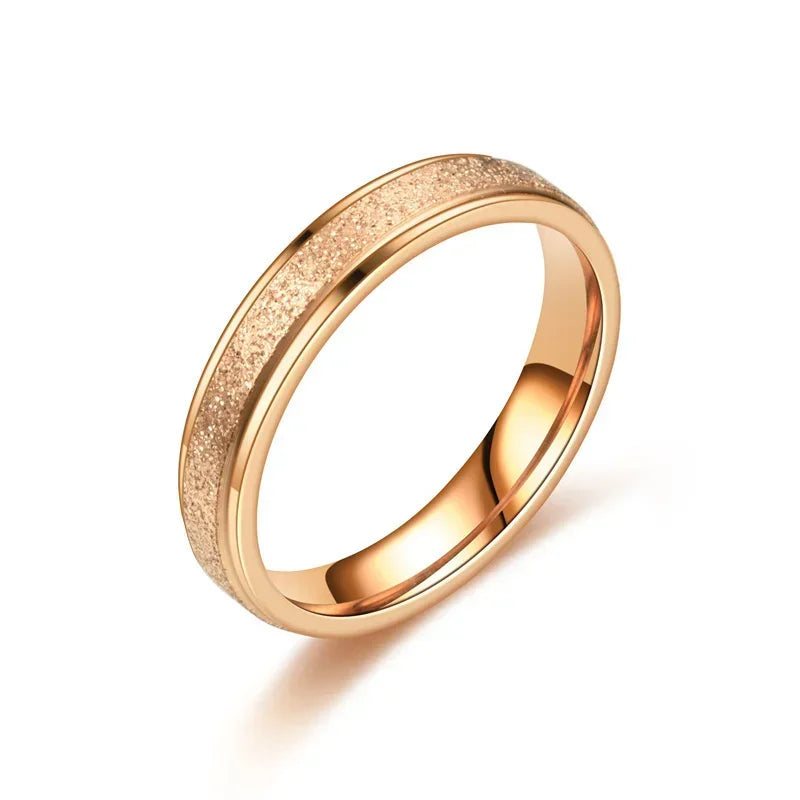 luckacco trendy rings stanless steel luxury fashion titanium rose gold color frosted ring exquisite women men jewelry wedding gift hot