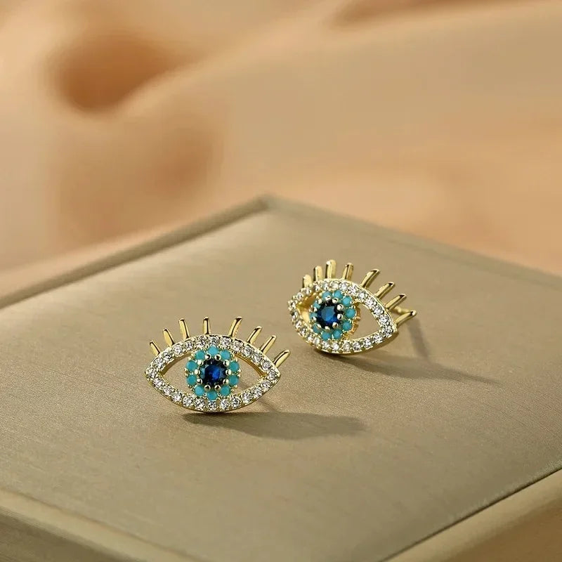 luckacco silver plated evil eye rings for women stainless steel turkish zircon demon eye couple ring vintage emo jewelry anillos mujer