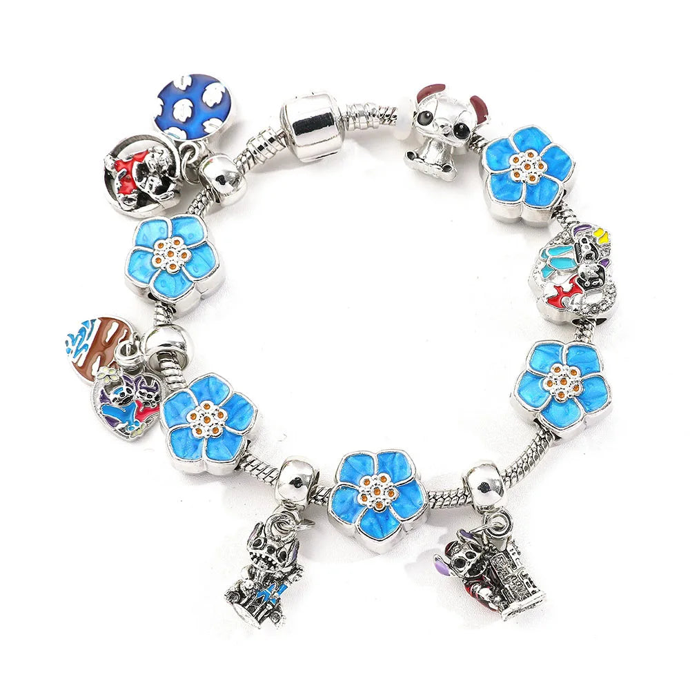 luckacco disney beaded bracelet lilo and stitch cartoon cute metal charms bangle diy beads chain jewelry gifts accessories for women kids