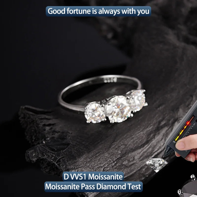luckacco silver ring with moissanite 1.6ct d vvs1 certified sweet luxury s925 rings jewelry for women high design style wedding party