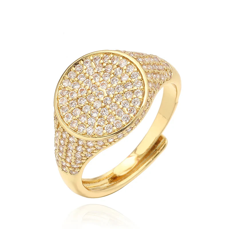 luckacco hecheng,13×22mm copper electroplated 18k gold multi-colour zirconia ring unisex couple adjustable luxury jewellery 1 piece