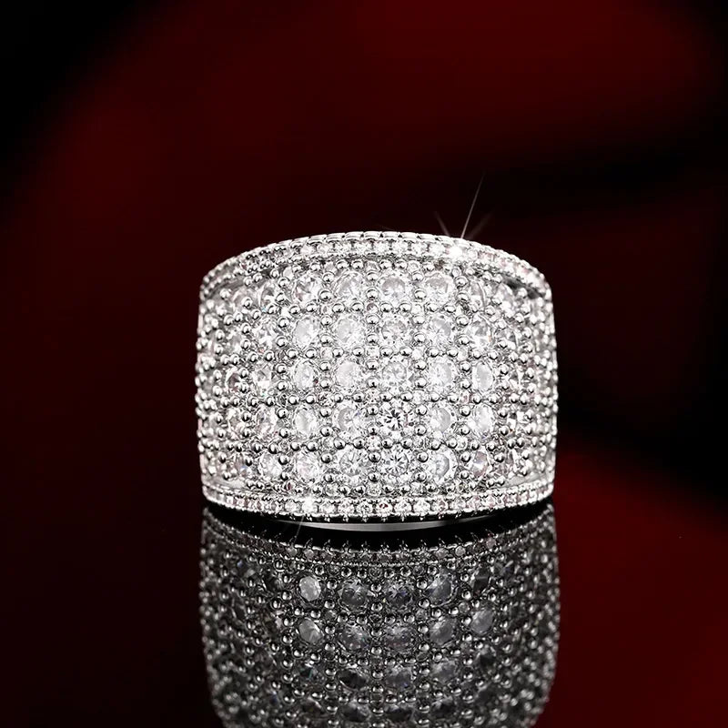 luckacco 2025 full bling iced out rings for women luxury silver color crystal finger  wedding engagement bands hot trendy jewelry