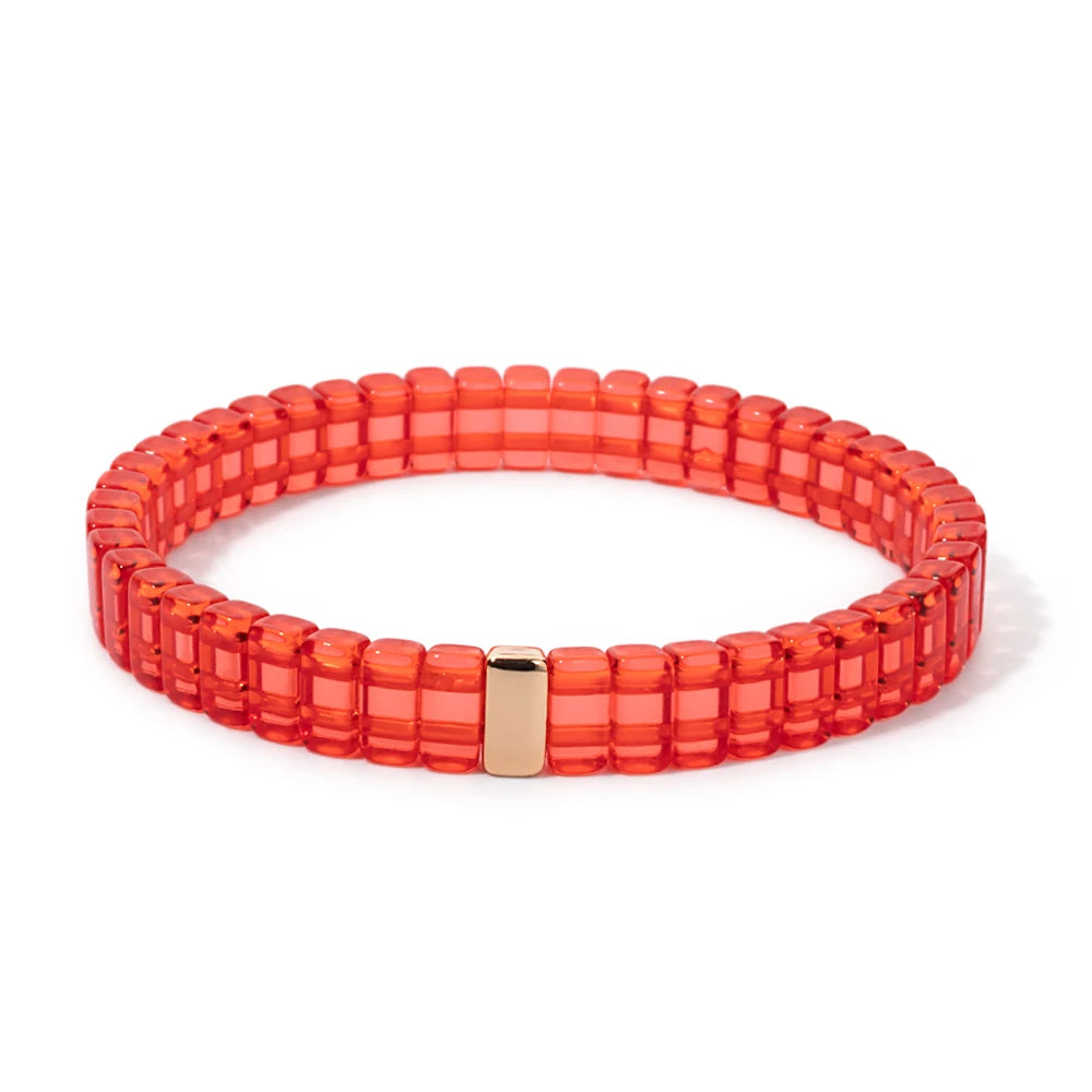 luckacco 4x8mm crystal acrylic bangle for women handmade rainbow color elastic bracelets