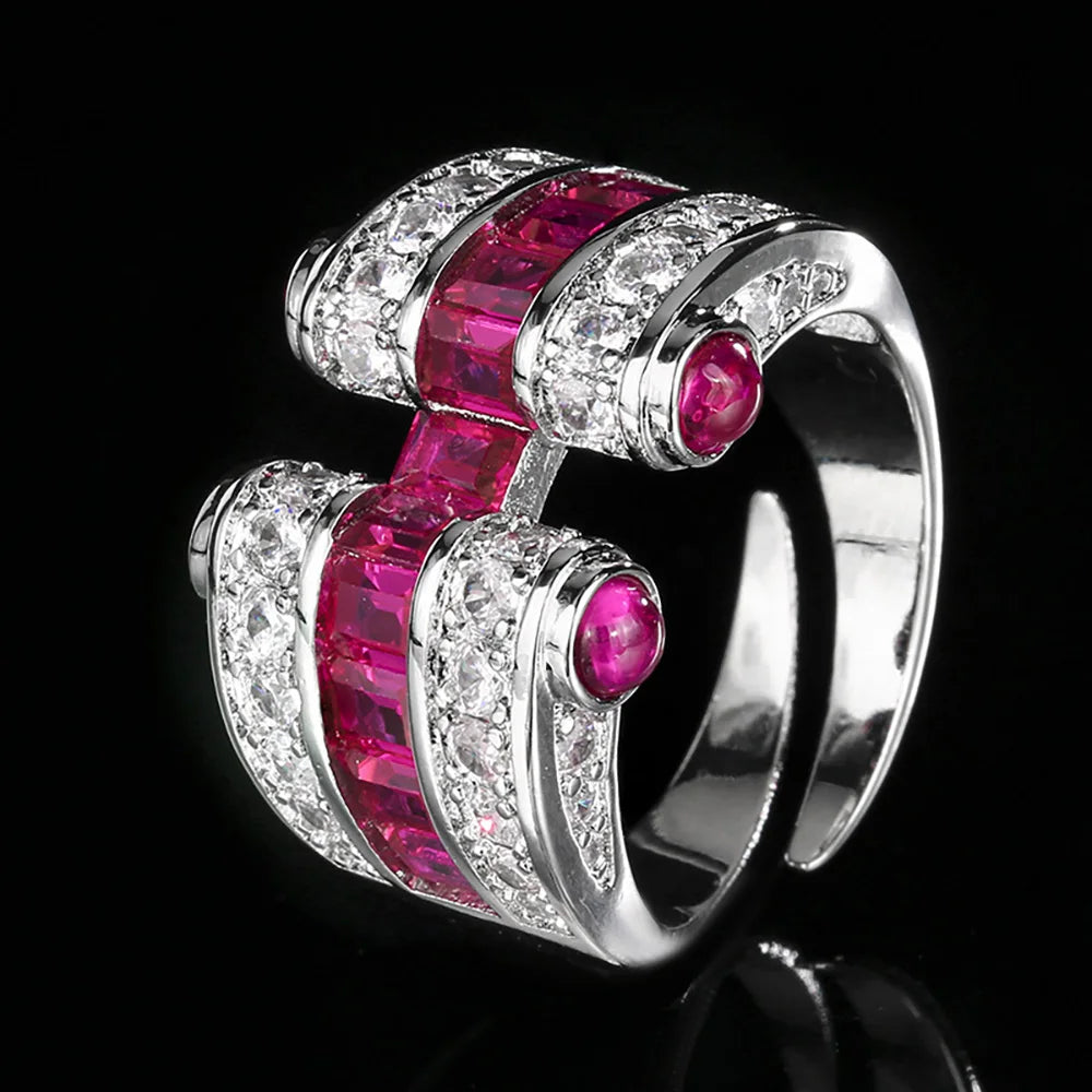 luckacco new retro 3*4mm ruby emerald sapphire rings lab diamond gemstone cocktail party fine jewelry female anniversary personality gift