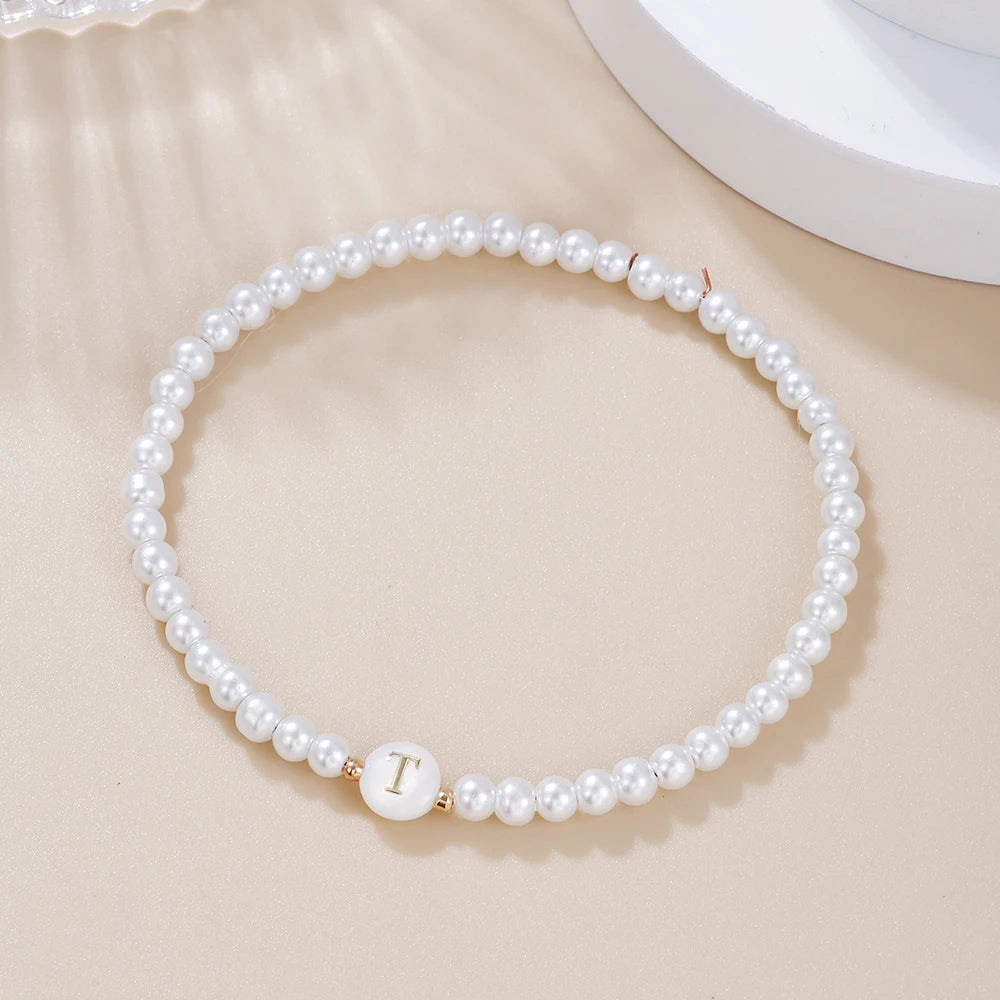 luckacco new fashion 26 letter bracelet women temperament handmade simulated pearl bead bracelet for women jewelry gift