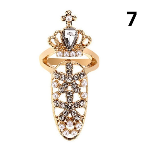 Luckacco Fashion Rhinestone Crown Flower Nail Ring Adjustable Opening Gold Plated Manicure Joint Ring for Women Party Jewelry