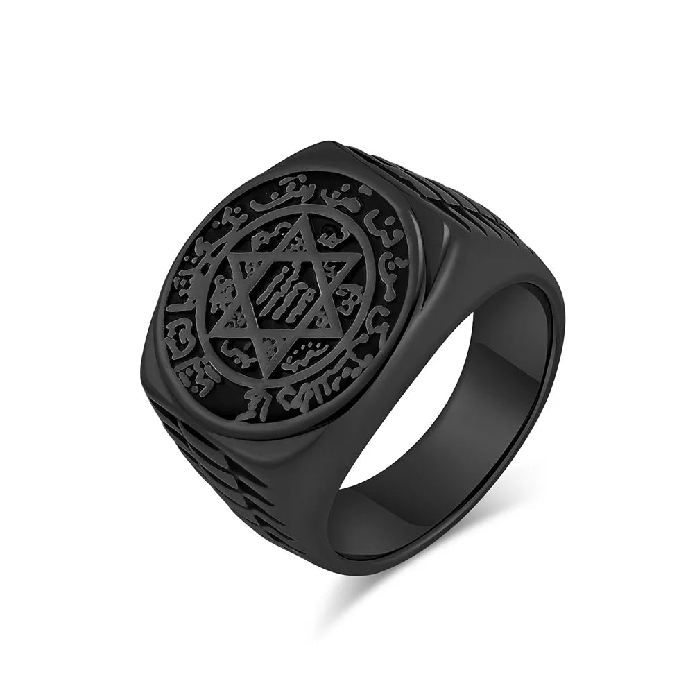luckacco seal solomon six-pointed star 12 constellation mens womens stainless steel talisman health prosperity ring