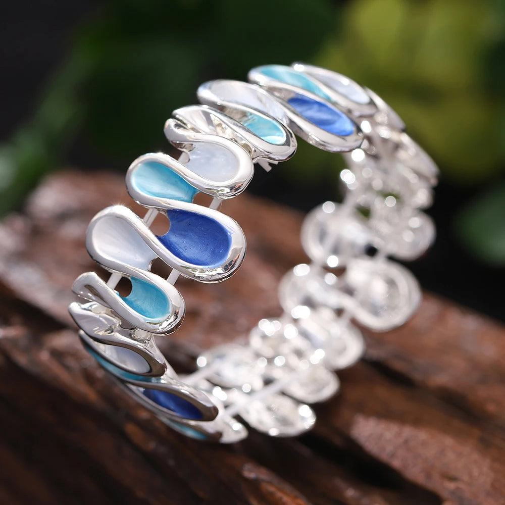 luckacco fashion drip oil geometric elastic bracelet for women accessories new trendy silver color bangle daily party prom jewelry gifts