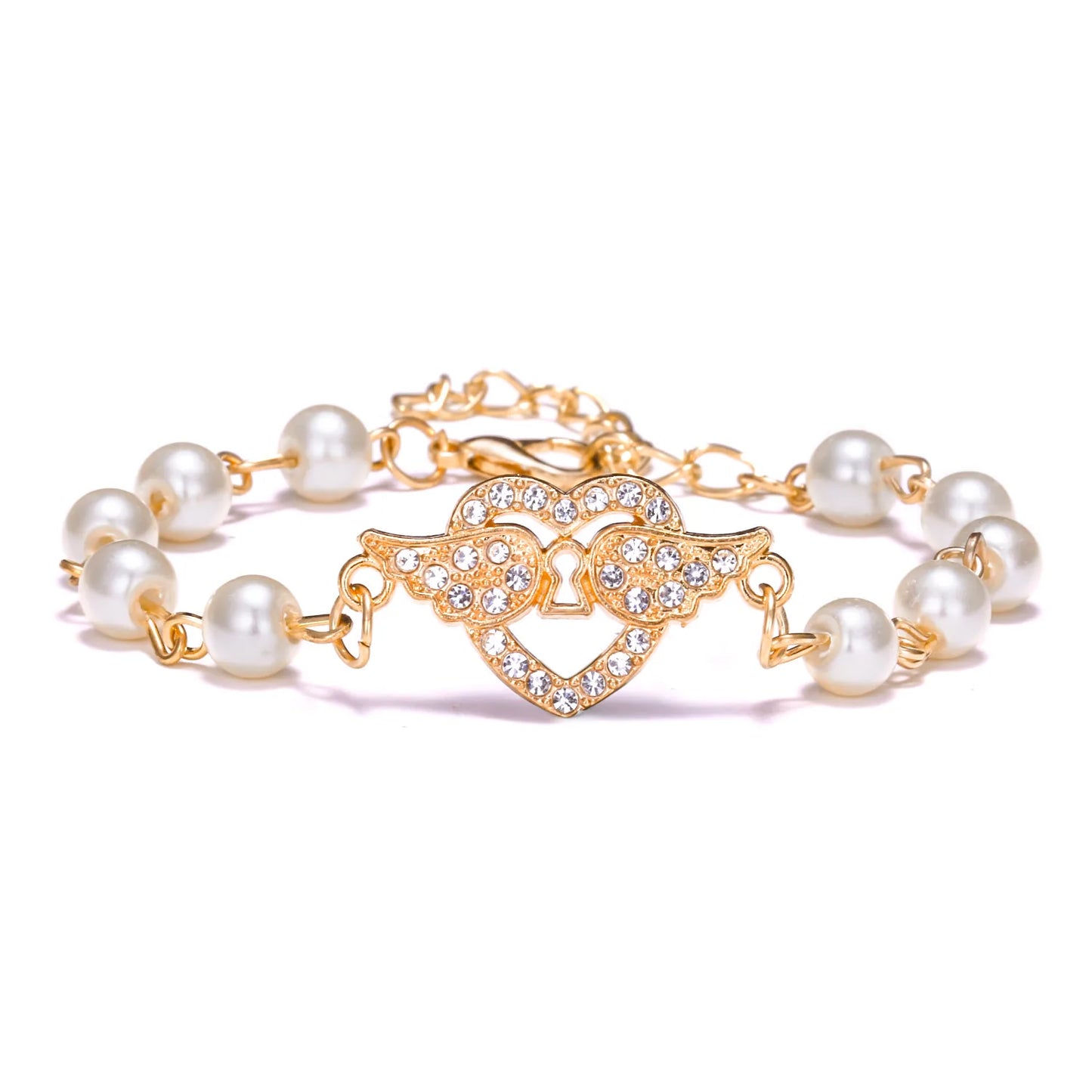 luckacco hot rhinestone pearl bracelet for women girls cross butterfly starfish love wing adjustable fashion bracelet friendship jewelry