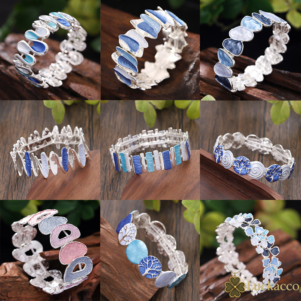 luckacco fashion drip oil geometric elastic bracelet for women accessories new trendy silver color bangle daily party prom jewelry gifts