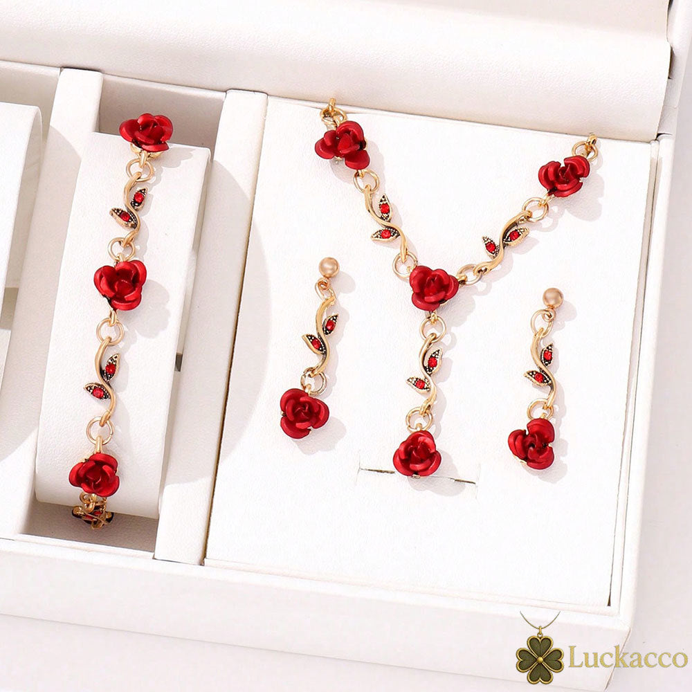 luckacco 4pcs women's jewelry set, luxury ladies fashion casual bracelets, necklace, earrings, jewelry set, suitable for daily wear, gift