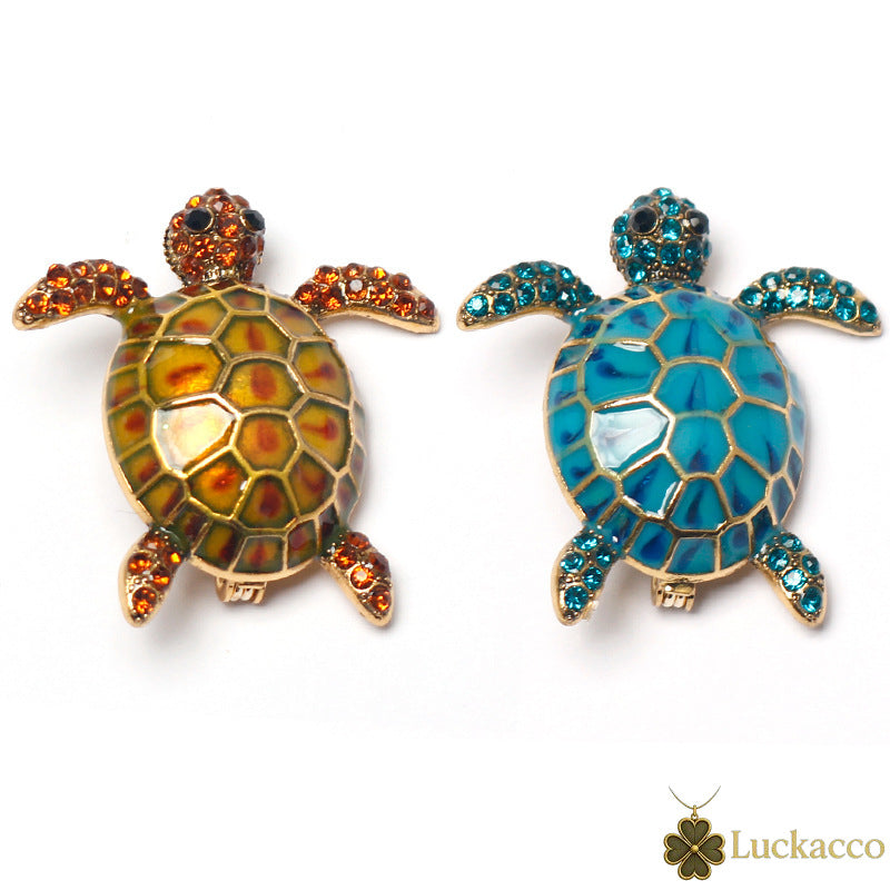 luckacco enamel turtle brooches for women luxury designer classic unique personality animal brooch pins jewelry gift
